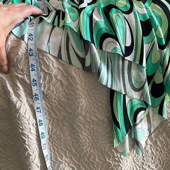 Blue Sage Womens Asymmetric Dress Fit & Flare Abstract V Neck Stretch Green‎ XL - Picture 10 of 10